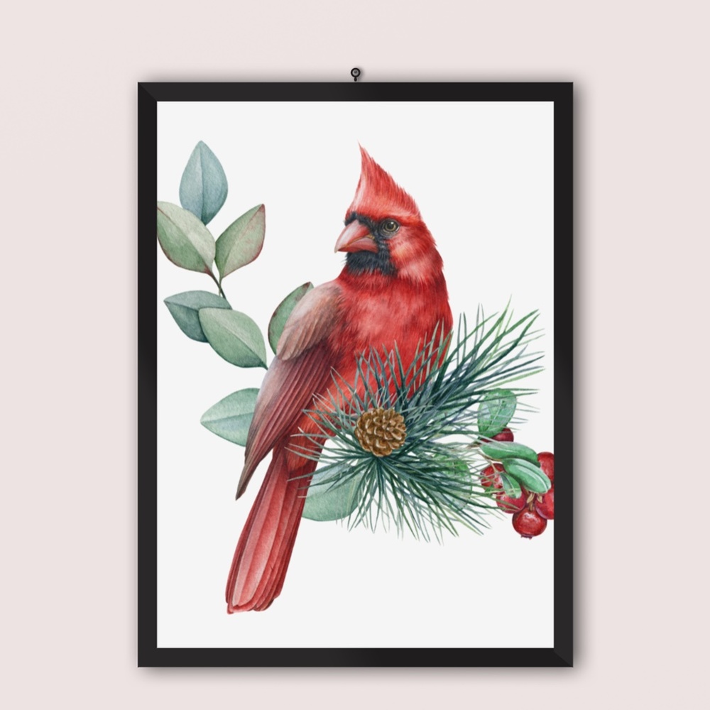 Watercolor Red Cardinal Wall Art Illustration Print Poster Unframed - Picture 12 of 14